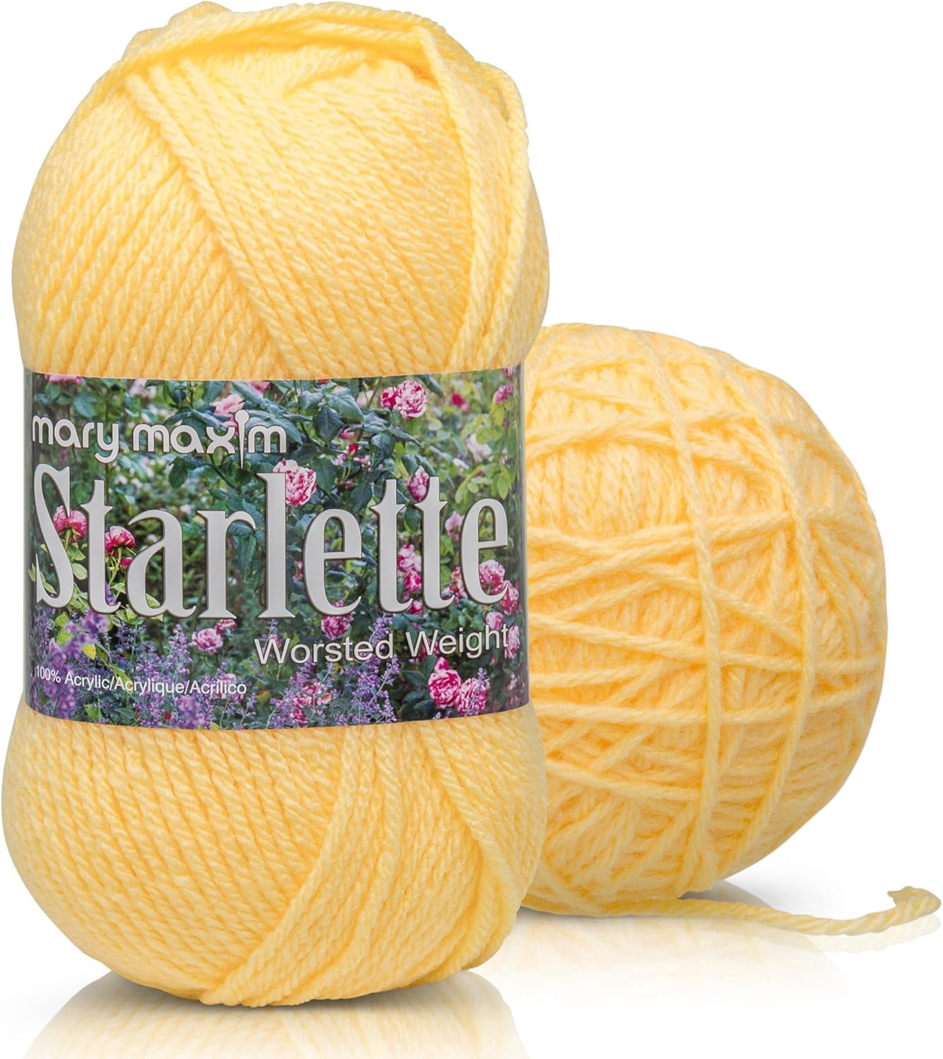 Mary Maxim Starlette Knitting Crochet Yarn, Acrylic Worsted Weight Yarn, Soft Yellow Yarn