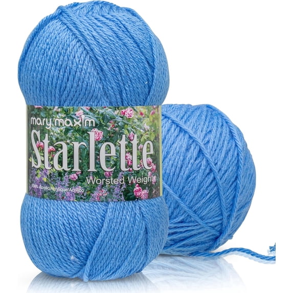 Mary Maxim Starlette Crochet and Knitting Yarn, Acrylic Worsted Weight Yarn 4, Medium Blue