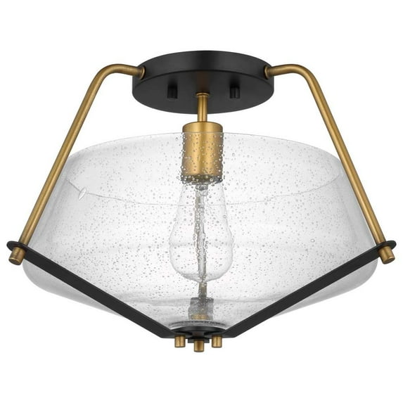 Starlight 60w 1-Light Semi Flush Mount Clear Seeded Glass E26 Base Black Finish