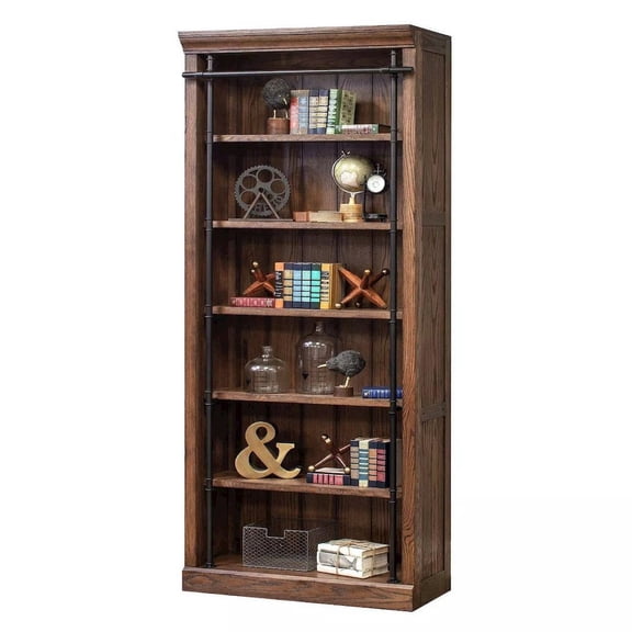 Starlight Canyon Home 8-Foot Tall Wood Bookcase with 5 Adjustable Shelves, Steel Frame, Brown
