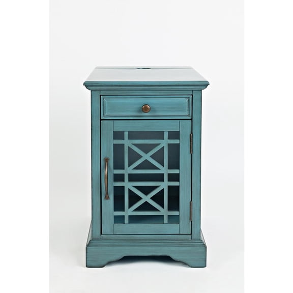 Starlight Canyon Home Blue Chairside End Table with USB Charging Ports, Acacia, Glass Construction