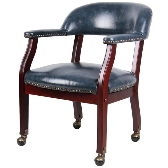 Starlight Canyon Home Blue Wooden Chair With Arms, Dining or Kitchen Chair With Casters