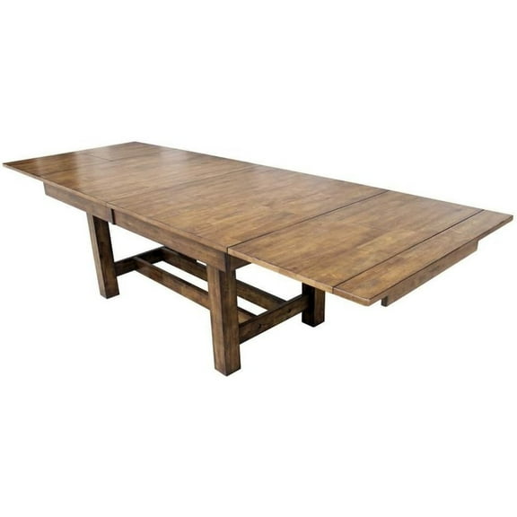 Starlight Canyon Home Brown Extendable Trestle Dining Table with Leaf, Rustic Table for 8