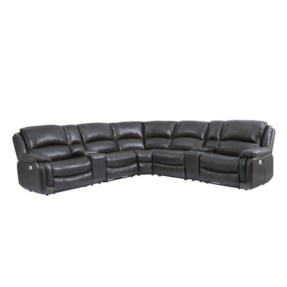 Starlight Canyon Home Charcoal Leather Sectional with Power Recline, USB Ports, and L Shaped Couch