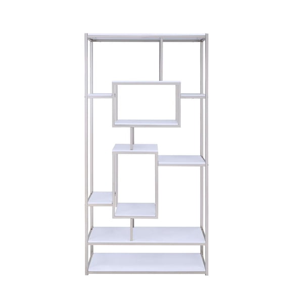 Starlight Canyon Home Contemporary Bookcase, Staggered Shelves, White/Chrome, Durable & Tall Storage