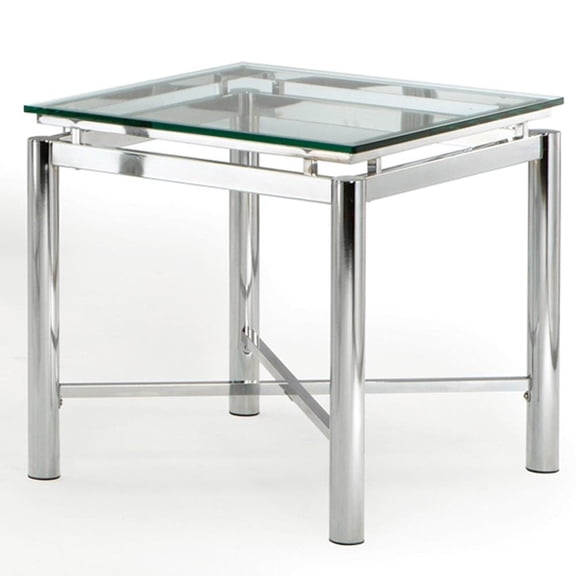 Contemporary End Table, Tempered Glass Top, Chrome Base, 24 Inch