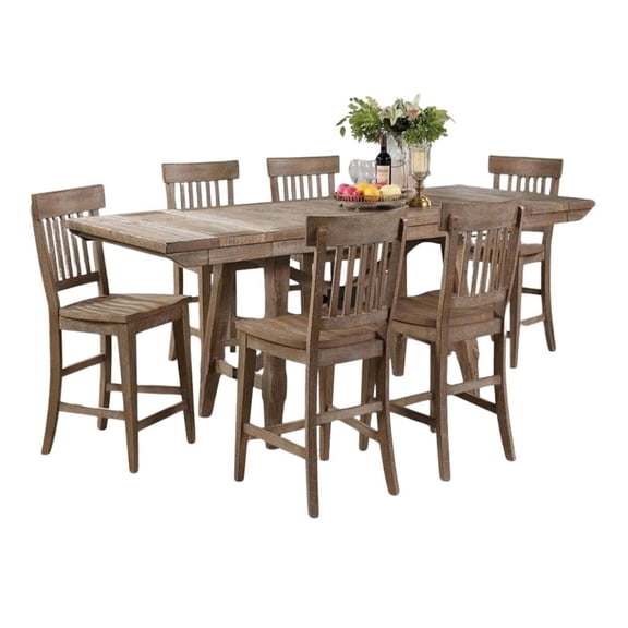 Starlight Canyon Home Counter Height Dining Set, Rustic Pine, Two Extension Leaves, 7 Pieces