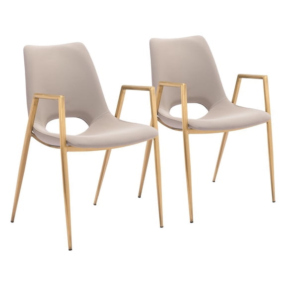 Starlight Canyon Home Dining Chairs Set of 2, Beige Faux Leather, Electroplated Gold Legs
