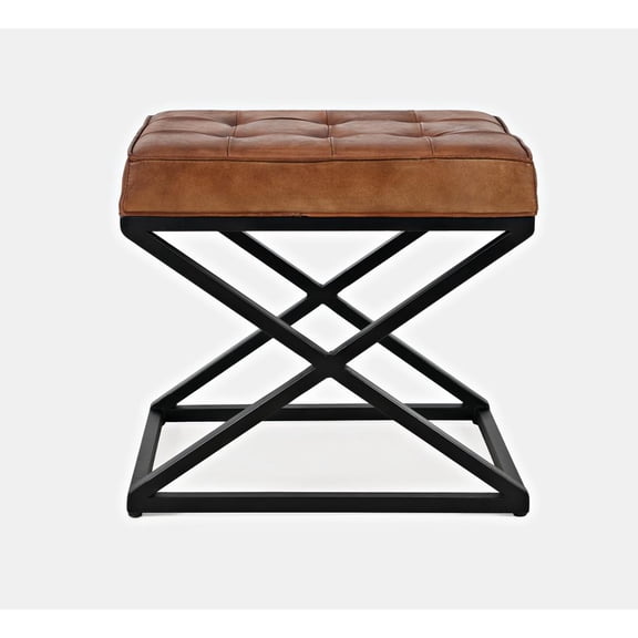 Starlight Canyon Home Distressed Brown Genuine Leather Ottoman Stool with Metal and MDF Base