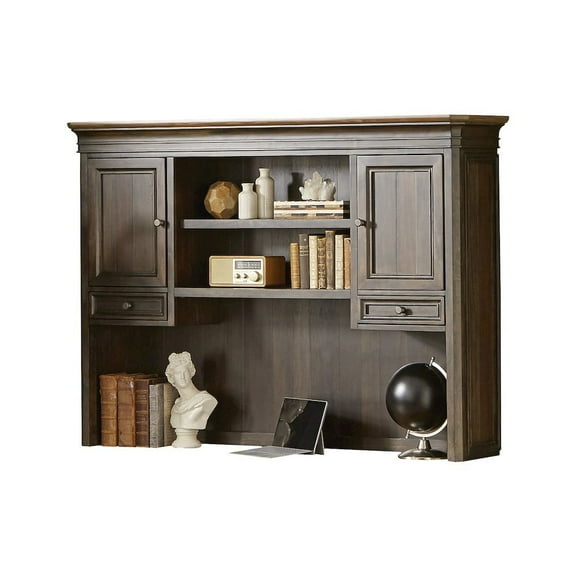 Starlight Canyon Home Executive Desk Hutch with Wood Doors, Adjustable Shelves, Brown
