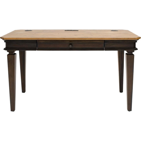 Starlight Canyon Home Executive Writing Desk, Power Center, Solid Wood Plank Tops, Brown