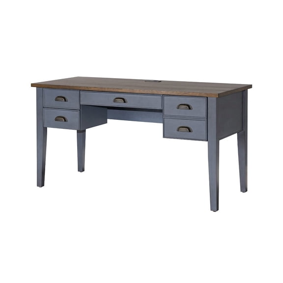 Starlight Canyon Home Farmhouse Half Pedestal Executive Desk, 4 Drawers, Power Center, Blue