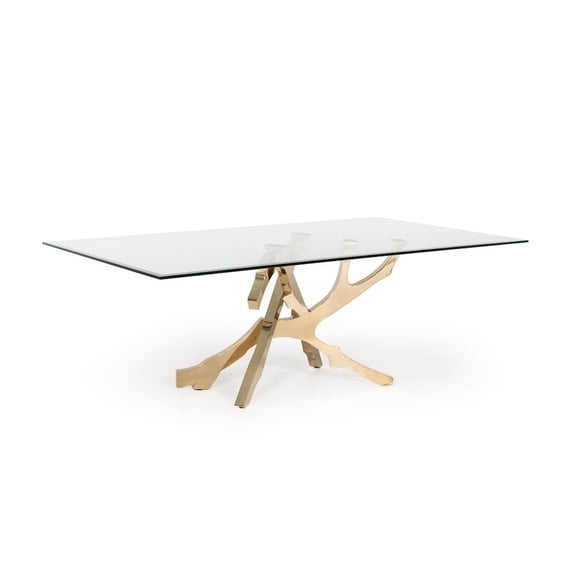 Starlight Canyon Home Glass Kitchen Table With Gold Base, Modern Dining Room Table For 6 People