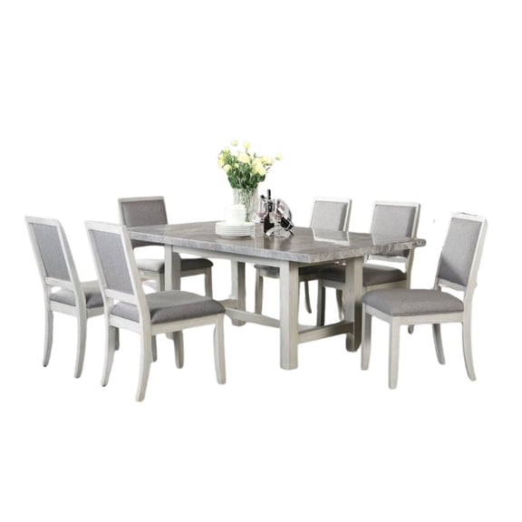 Starlight Canyon Home Marble Top Dining Set, 78 Inch Table, Upholstered Chairs, 7 Pieces
