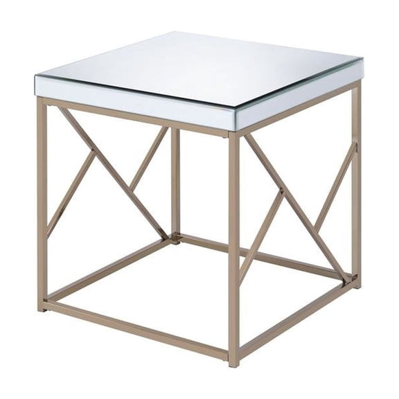 Mirrored End Table, Mosaic Metal, Copper Chrome Base, White