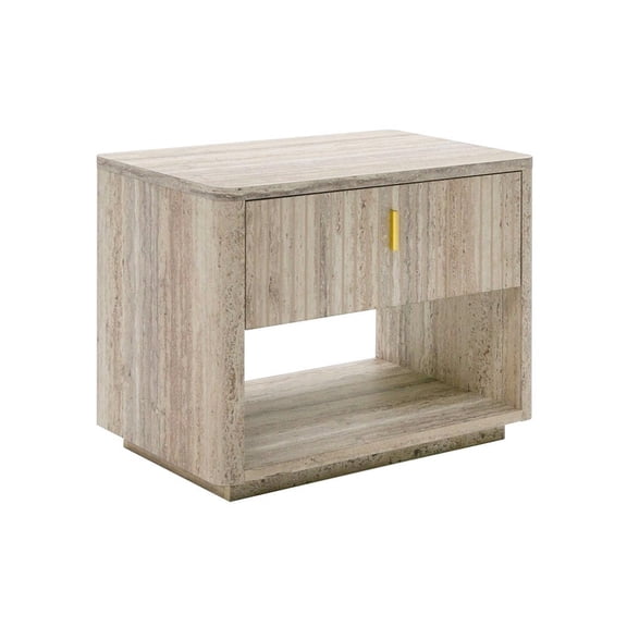 Starlight Canyon Home Modern Nightstand In Gray Faux Travertine, Bedside Table With Drawer Storage