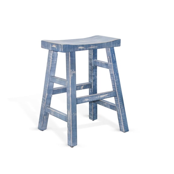 Starlight Canyon Home Ocean Blue Solid Wood Counter Stool, Saddle Seat Stool for Kitchen Counter