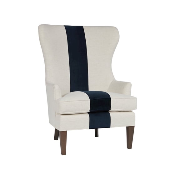 Starlight Canyon Home Off-White Wingback Armchair with Navy Stripe Accent for Living Room