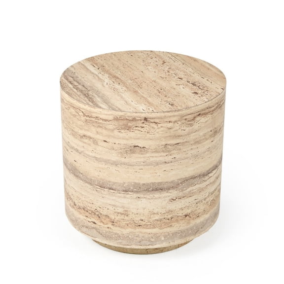 Starlight Canyon Home Round Faux Travertine Side Table, Gray Stone Finish Unique End Table