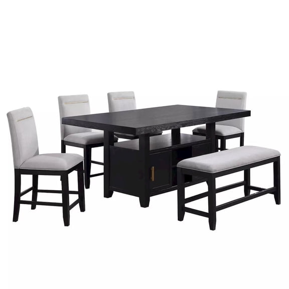 Starlight Canyon Home Rubbed Charcoal Finished Counter Height Dining Table for 6 with Chairs and Bench
