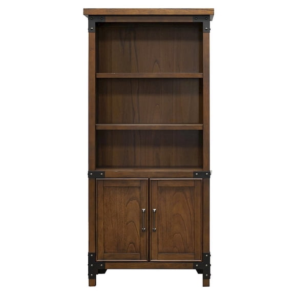 Starlight Canyon Home Rustic Bookcase With Doors, 3 Adjustable Shelves, Fixed Shelf, Brown