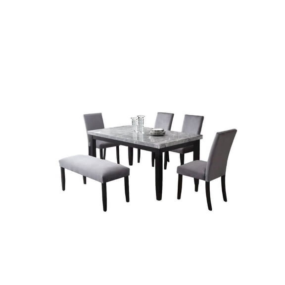 Starlight Canyon Home Sleek 6-Piece Dining Set with Gray Marble Table and Black/Gray Finish