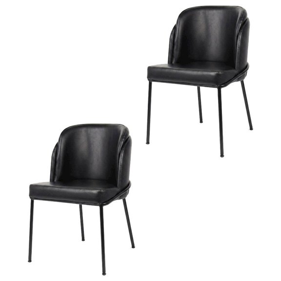 Starlight Canyon Home Vegan Leather Dining Chairs Set of 2, Black Vegan Leather