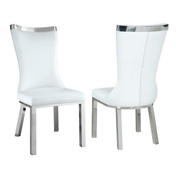 Starlight Canyon Home White Dining Chair Set of 2 - Faux Leather Upholstery and Steel Legs