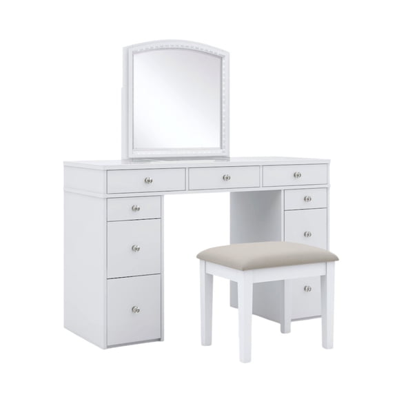Starlight Canyon Home White Makeup Vanity Desk with Mirror and LED Lights  Vanity Desk Set With Stool
