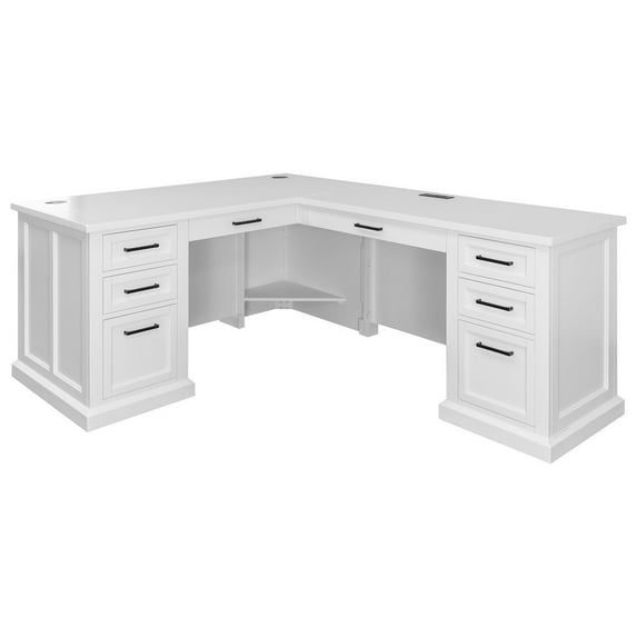 Starlight Canyon Home Wood L-Desk & Return, 6 Drawers, 2 Locking Files, Power Center, White