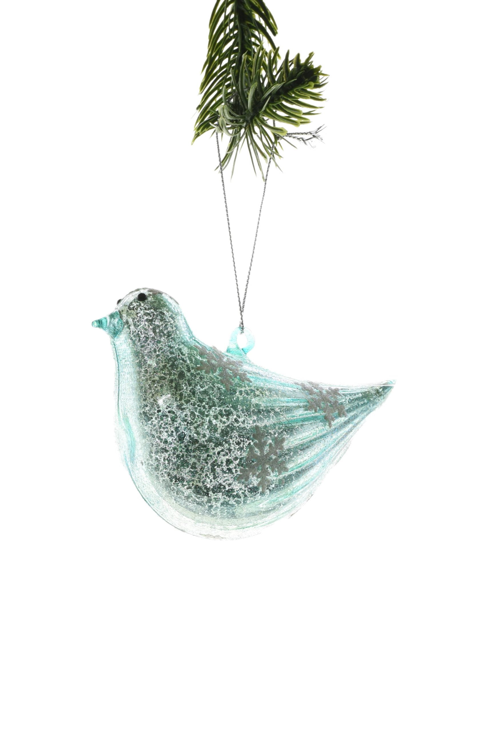 Aqua Glass Bird Hanging Ornament Set of 3