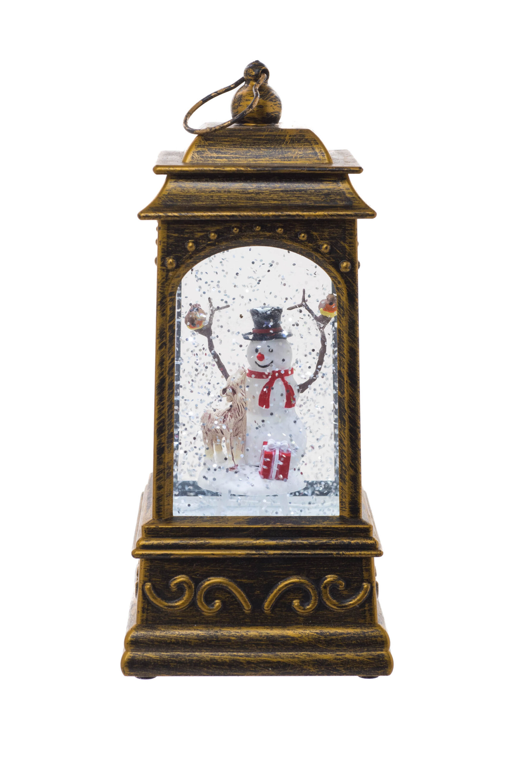 Starlight Collection, Brass Plastic Square Lantern LED Snow Globe with