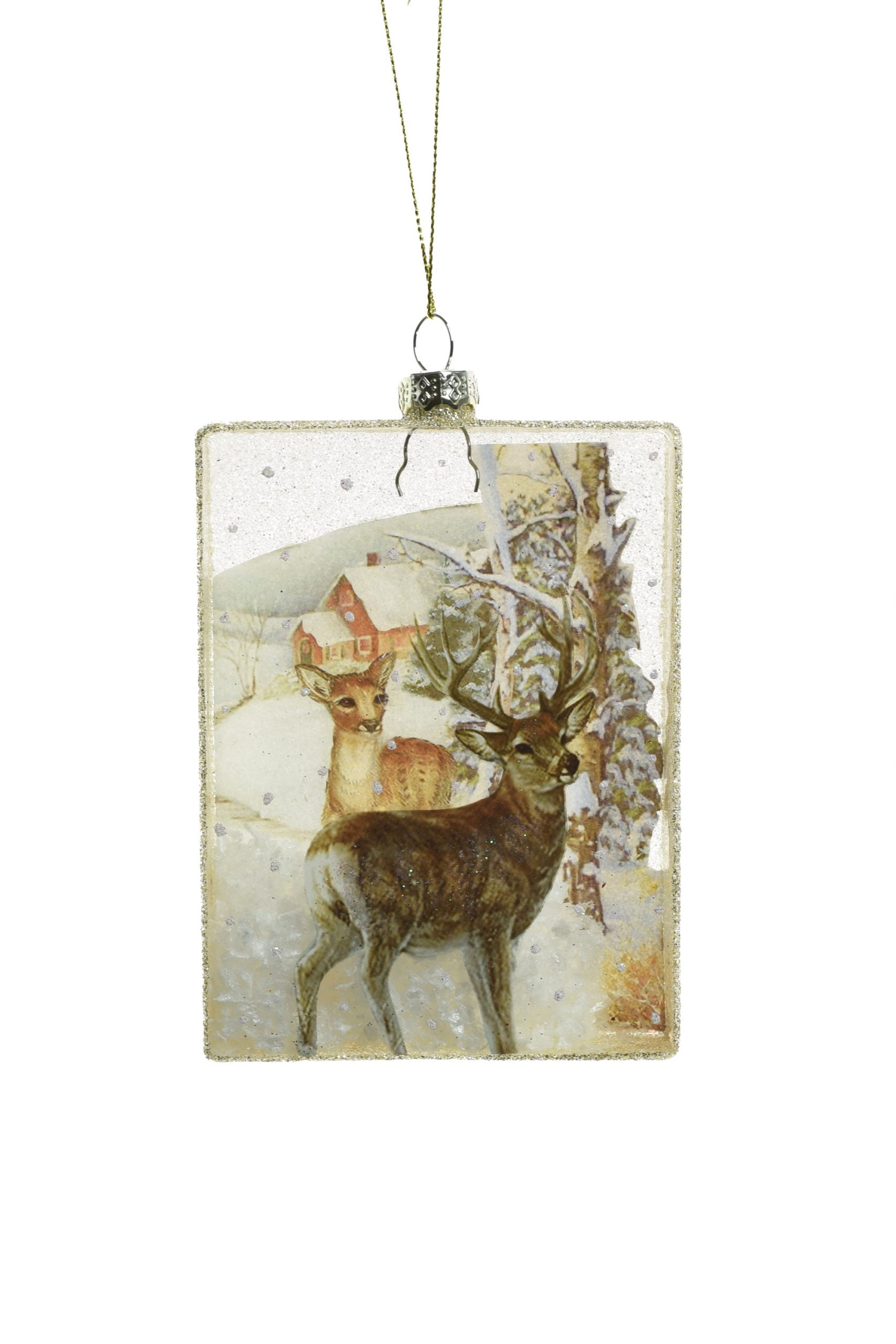 Clear Glass Reindeer Winter Scene Hanging Ornament Set