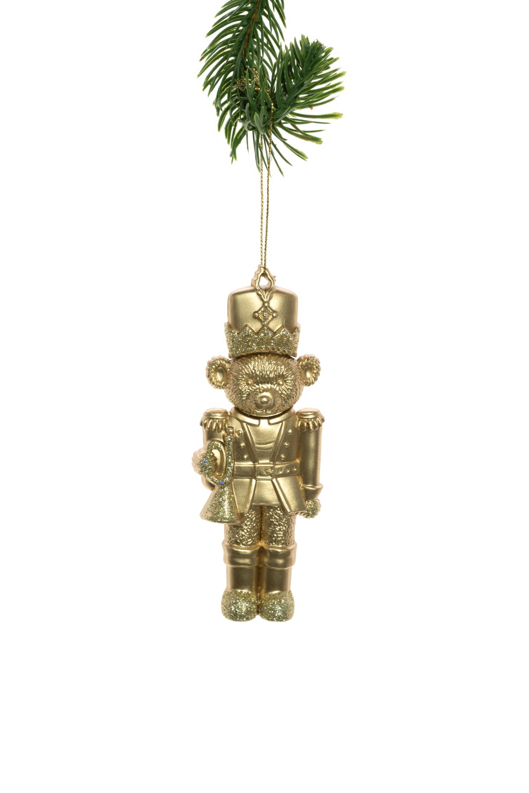 Gold Glittered Bear Soldier Hanging Ornament Set