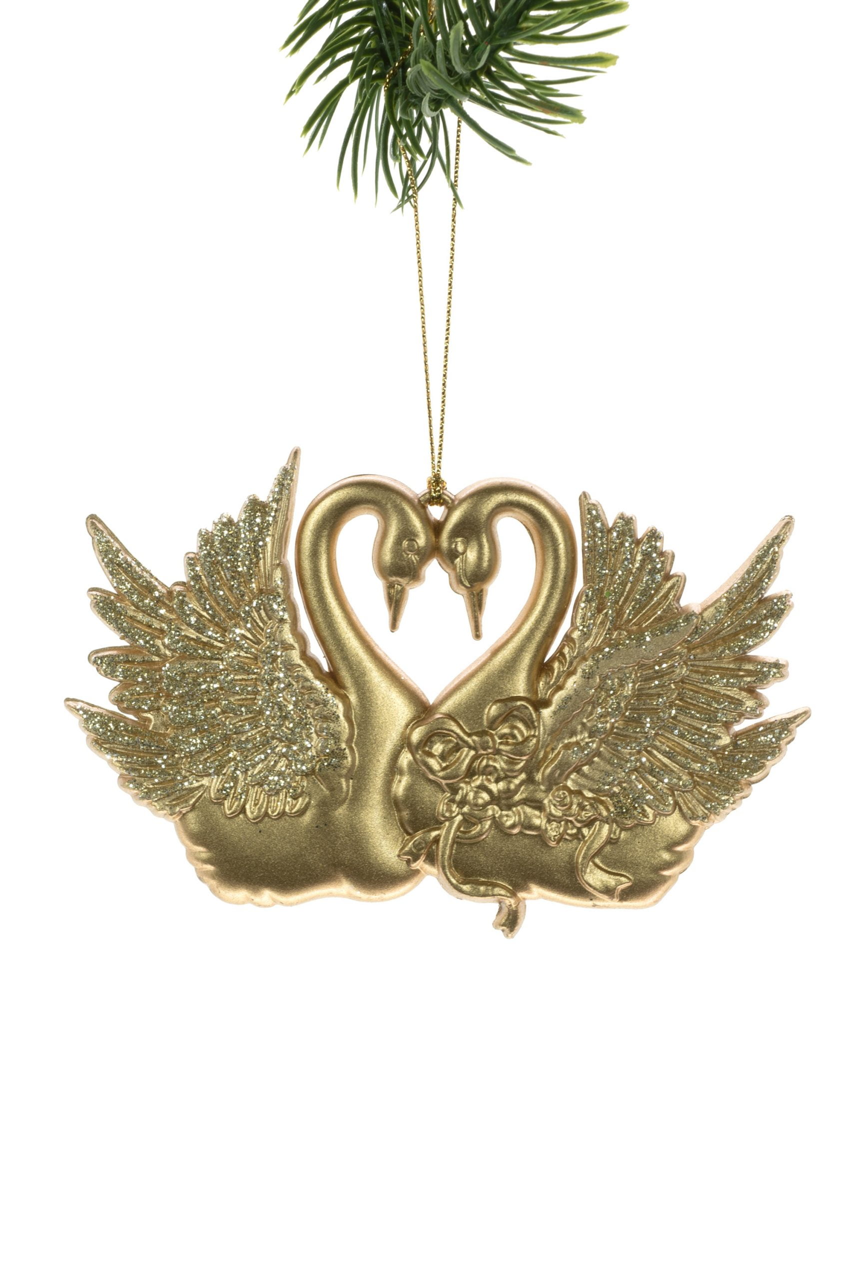 Gold Glittered Plastic Swan Hanging Ornament Set