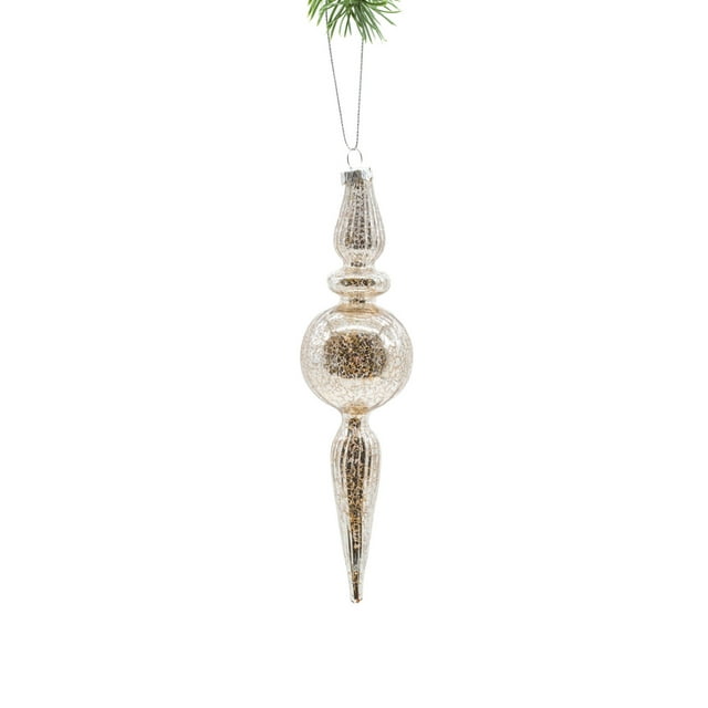 Starlight Collection, Platinum Glass Hanging Round Finial Ornament (Pack of 3)