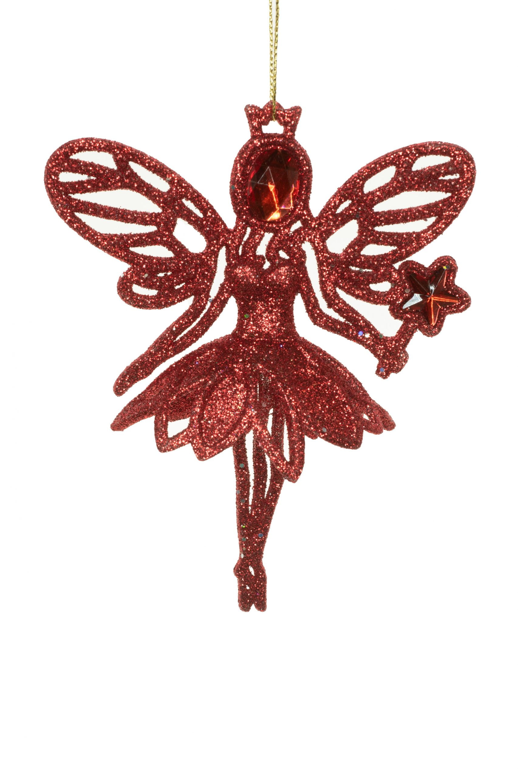 Red Glittered Angel Hanging Ornament Set