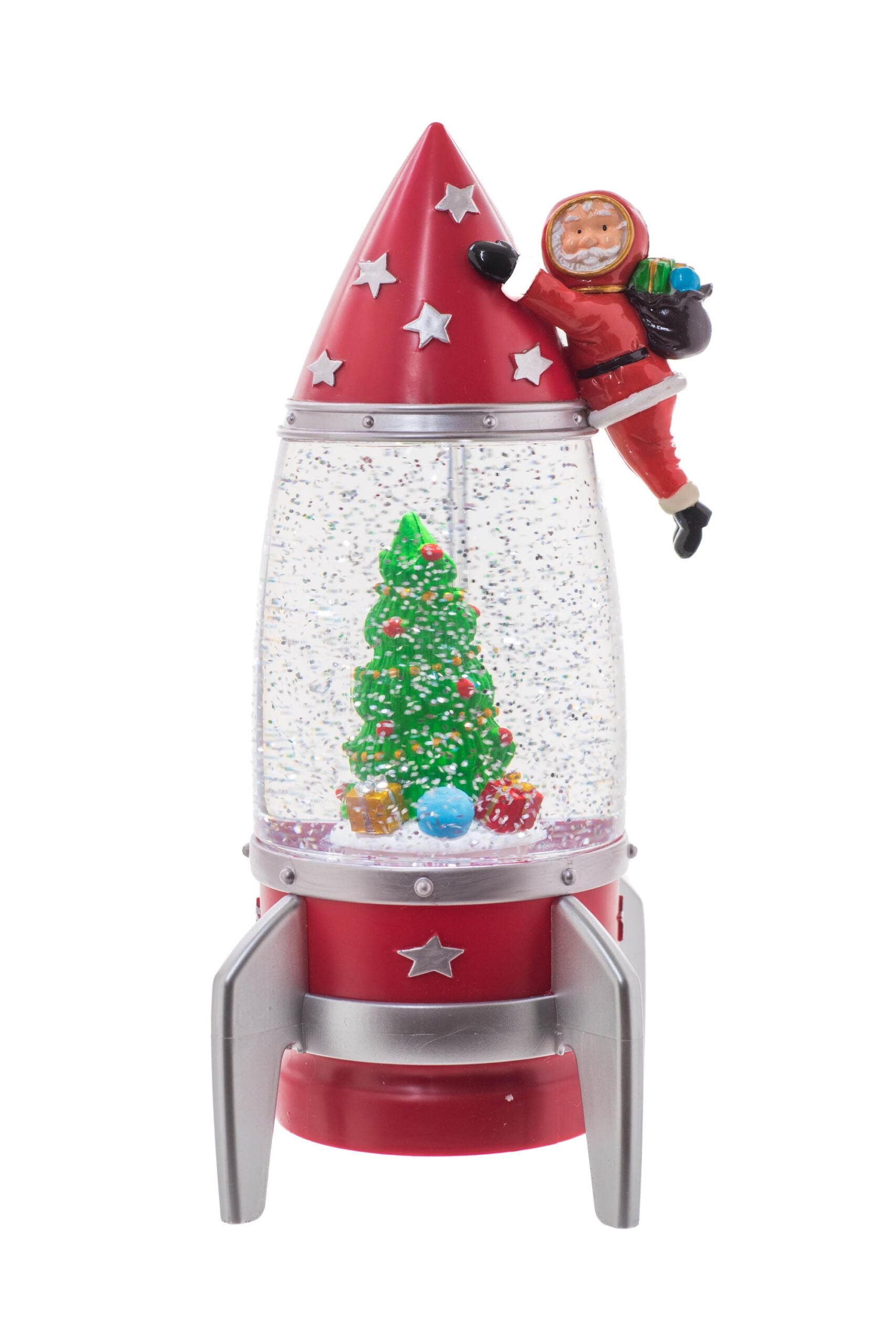 Starlight Collection, Red Plastic Rocket Ship LED Snow Globe with Astro