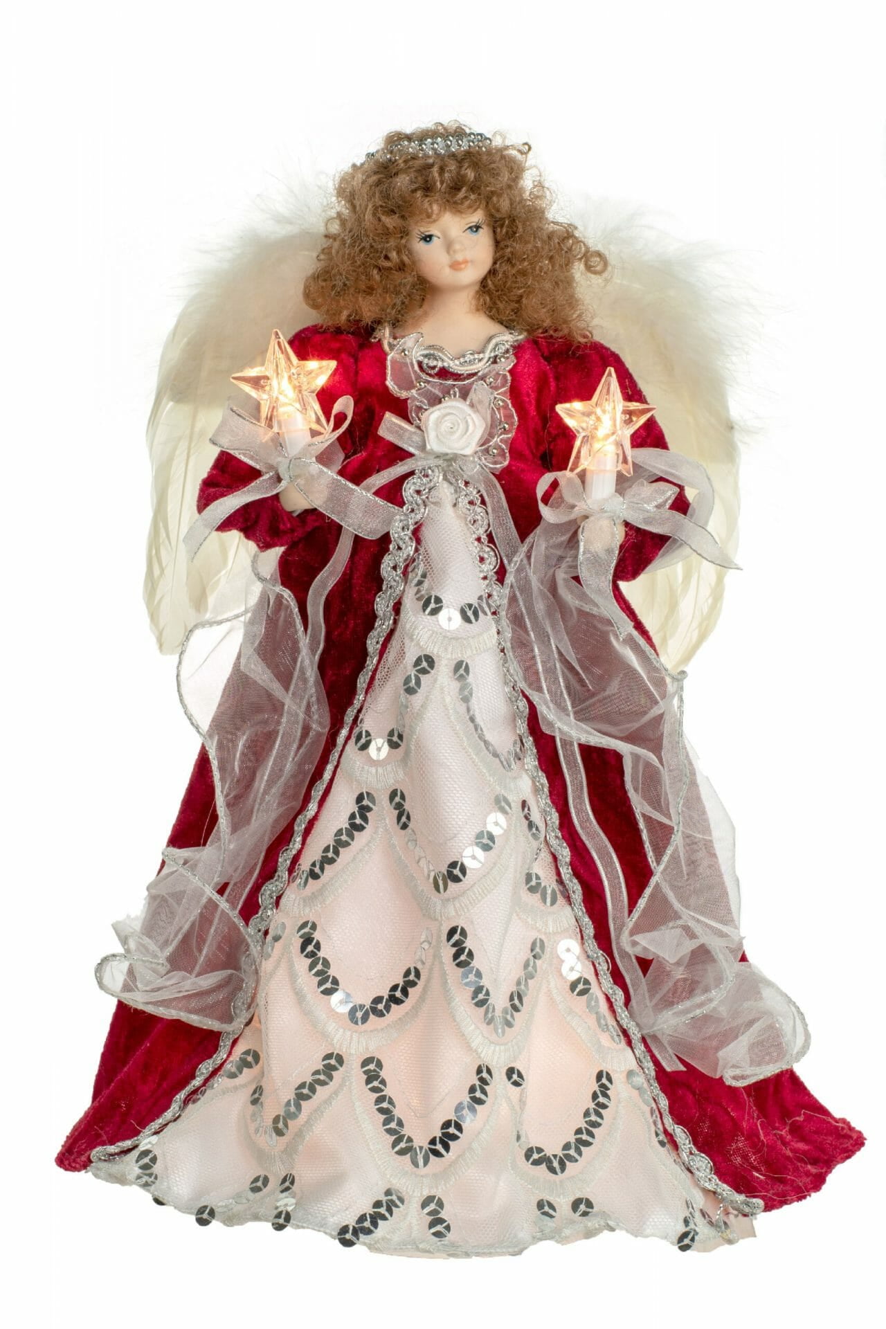 Starlight Collection, Red/Silver Fabric 10Light Angel Tree topper with