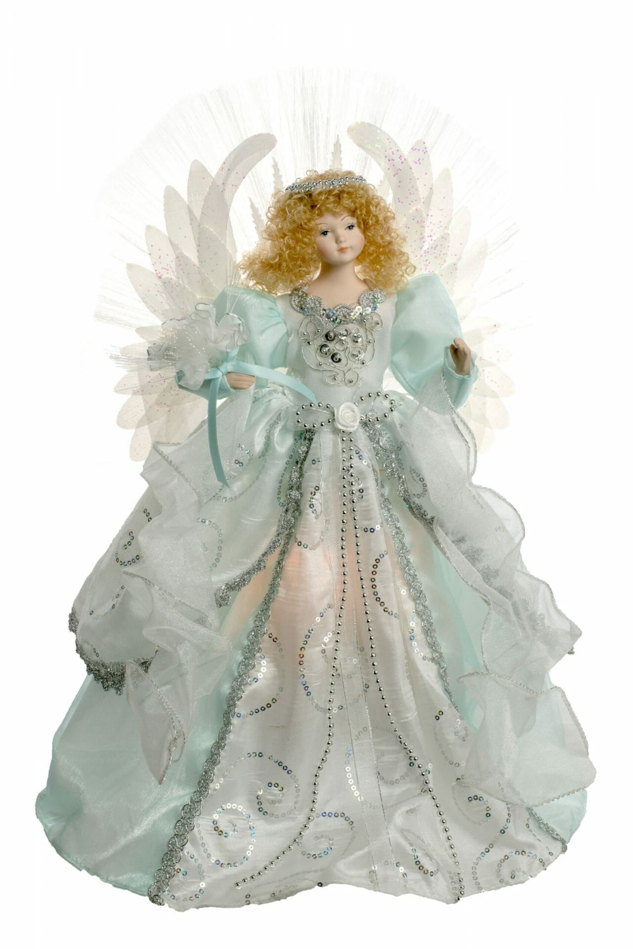 Starlight Collection, Teal/Silver Fabric Large Fiber Optic Angel Tree ...