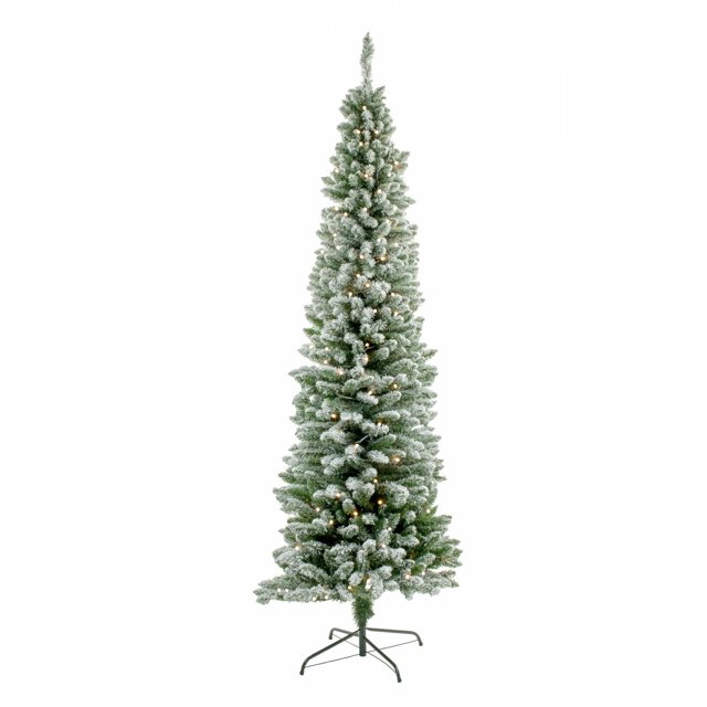 Starlight Collection, White PVC Spruce Needle Prelit Pencil Tree with