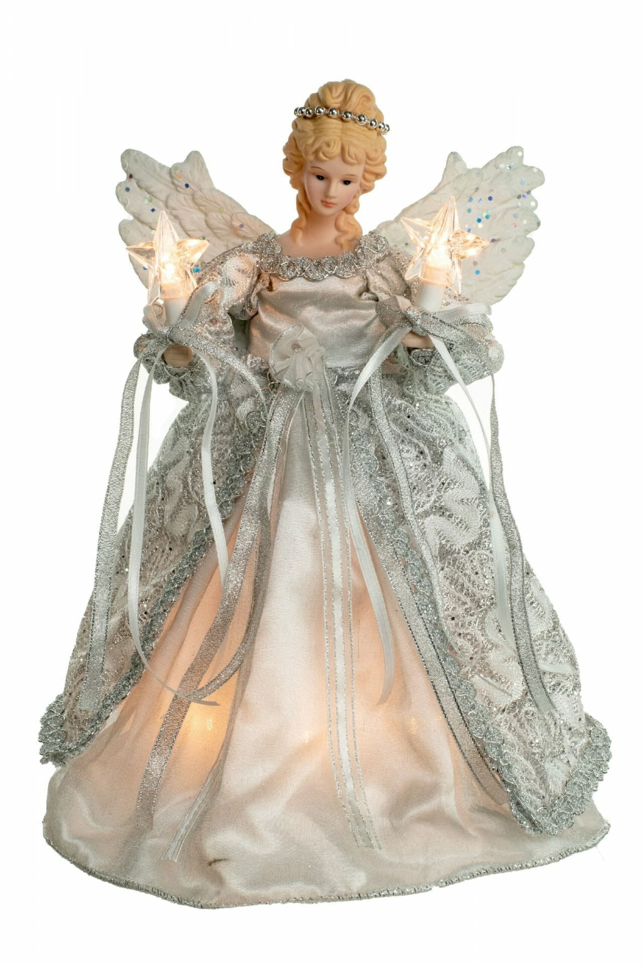 Starlight Collection, White/Silver Fabric Vintage 10Light Angel Tree