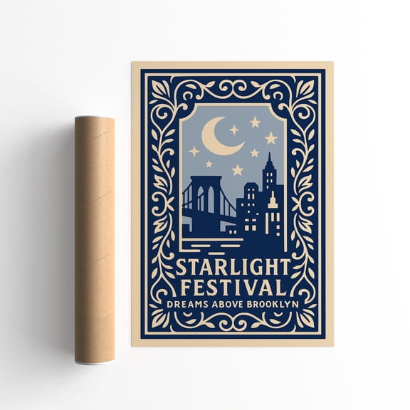Starlight Festival Poster, Dreams Above Brooklyn Art, Night Sky Wall Decor UNFRAMED Poster, Wall Art for Decor, Present, 24x36