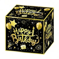 Starlight Happy Birthday Money Box for Cash Gift, Surprise Birthday Gift Box to Throw Away Cash Gift, Removable Surprise Gift Box, Black and Gold