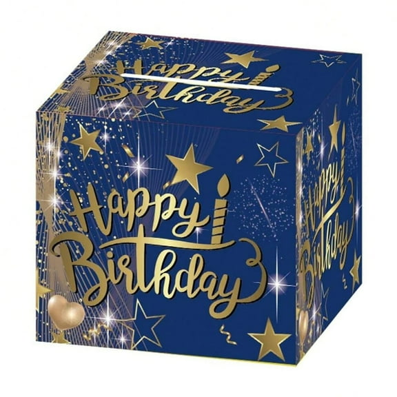Starlight Happy Birthday Money Box for Cash Gift, Surprise Birthday Gift Box to Throw Away Cash Gift, Removable Surprise Gift Box, Blue and Gold