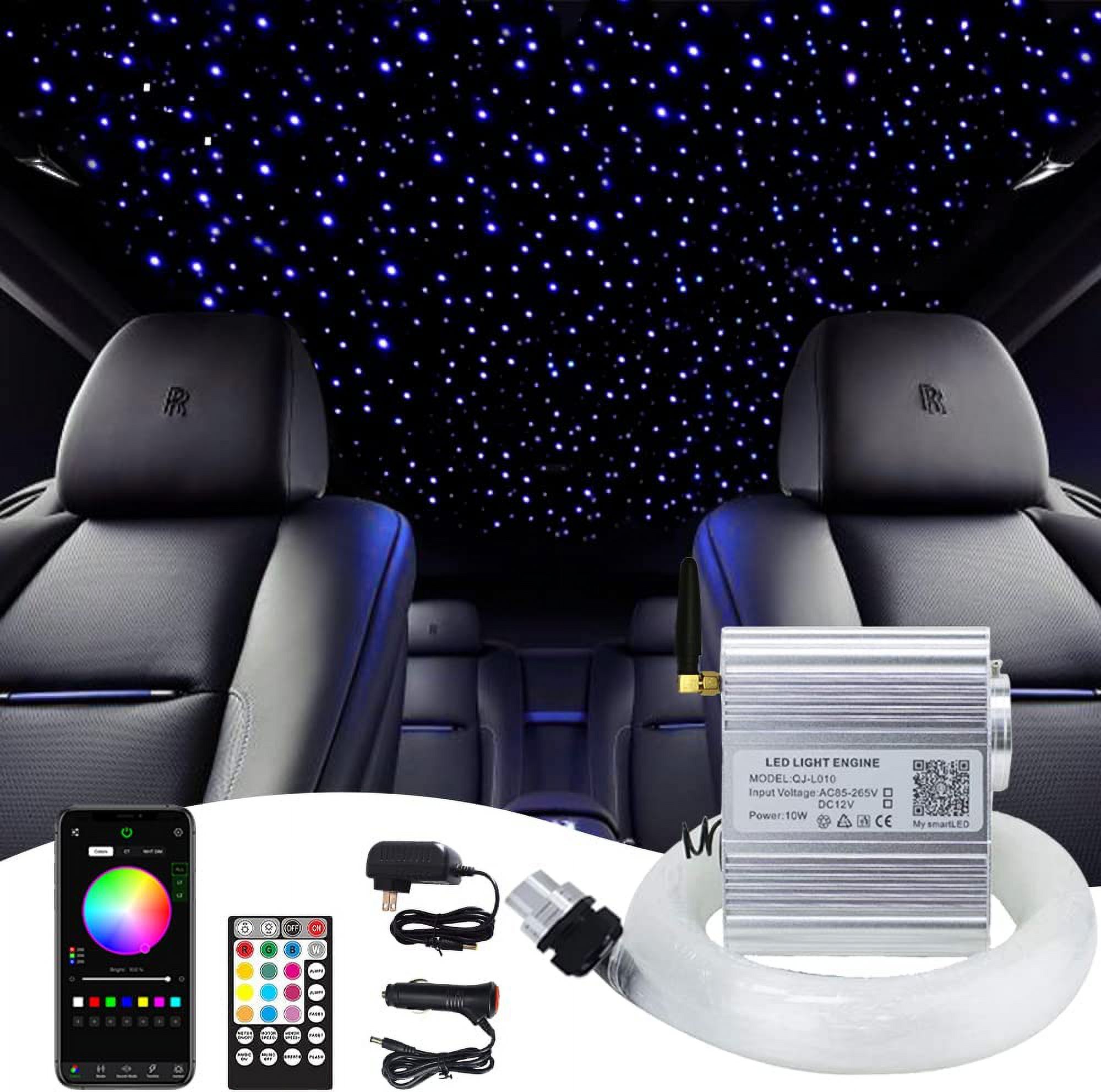 Starlight Headliner Kit 10W Twinkle Star Roof Lights for Car, 160pcs*0.03in*6.5ft/2m Fibre Optic