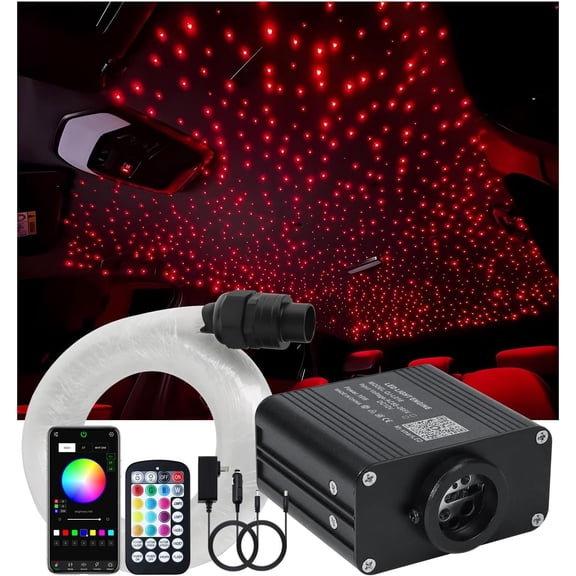 Starlight Headliner Kit 600 count Twinkle 0.03in(6.5ft/2m) Fiber Optic Light Kits Roof Lights RGBW Activated/APP Control Lights for Theater Bed Room Ceiling