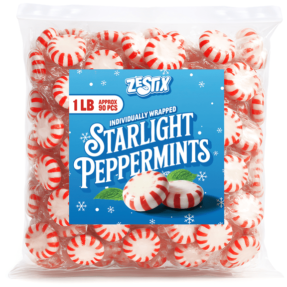 Starlight Mints 1 lb, Classic Peppermint Hard Candy, Red & White Wrapped Mints for Candy Dishes, Parties, and Offices