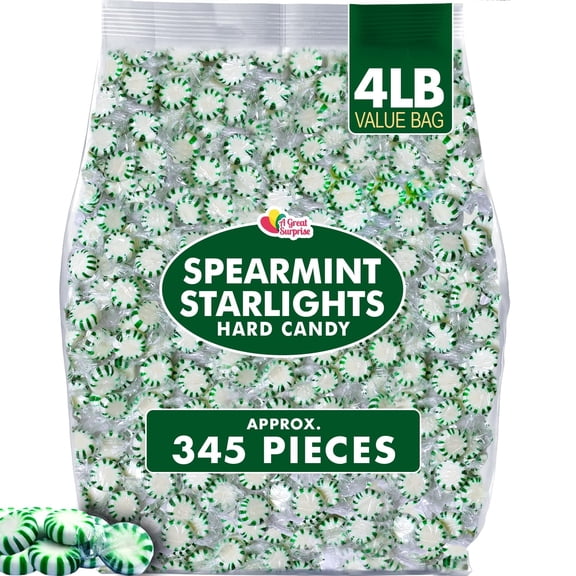 A Great Surprise Spearmint Starlight Mints, 4 lb, Bulk, Individually Wrapped Green White Hard Mint Candies, Classic Spearmint Candy
