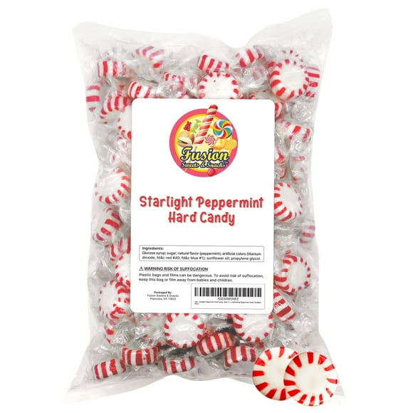 Starlight Peppermint Hard Candy - Bulk 1 Pound Individually Wrapped Peppermints, Refreshing Peppermint Candies, Christmas Candy - Starlights Mints - Approx 85 Count